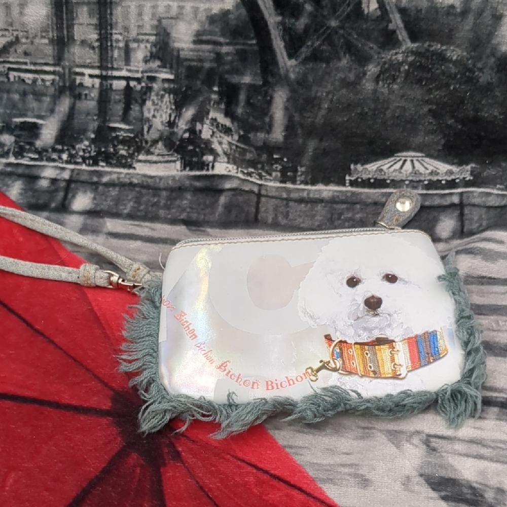 White and Green Bichon Frise Wristlet